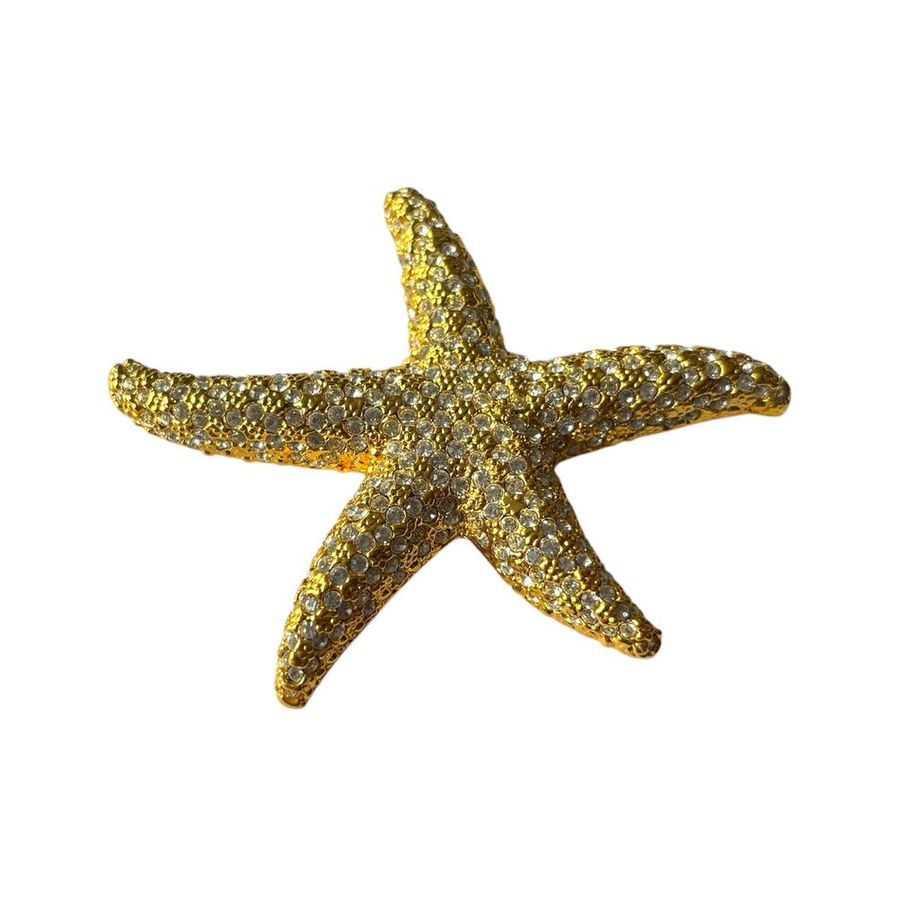 Large VTG 10k Gold Filled Starfish Brooch Pavé Rhinestone Pin - 41g Unmarked